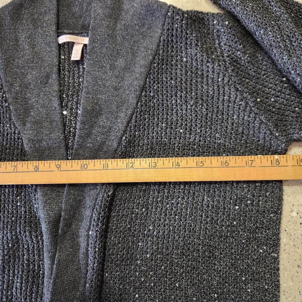 Victoria's Secret Long Open Cardigan Sweater Sequin Sparkle Grey Sz M Cozy Soft - Picture 11 of 13